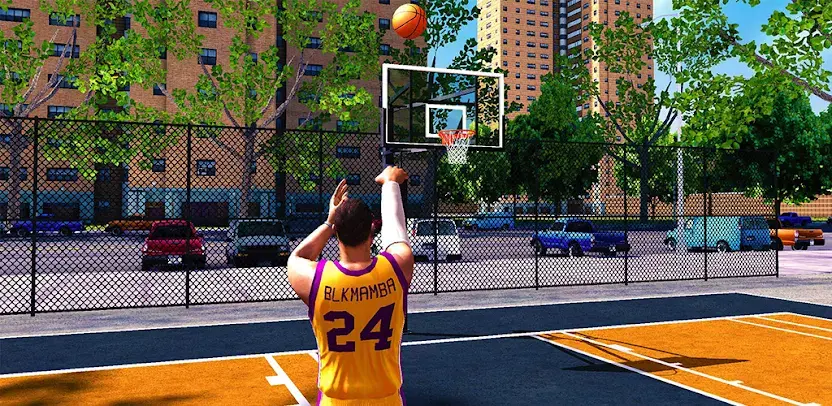 Basketball player taking a shot in All-Star Basketball
