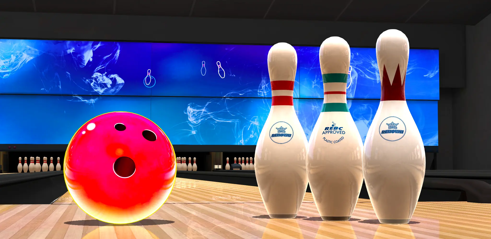 Bowling ball and pins in Bowling Pro